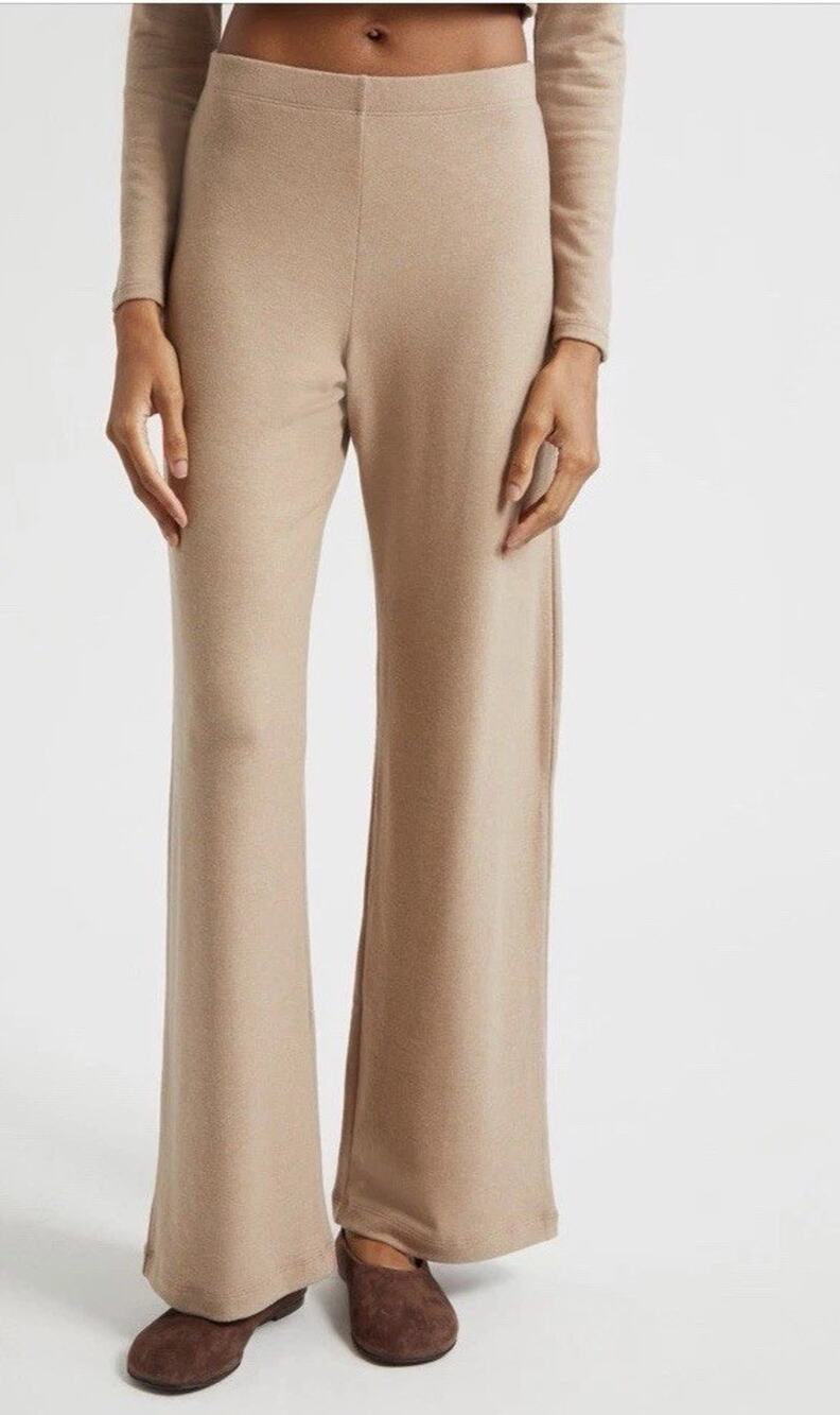LESET Le Set Lauren Wide Leg Knit Pants Sable Tan Sz S $180